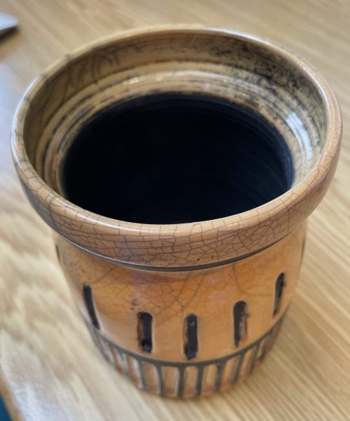 Interior mustard glaze raku